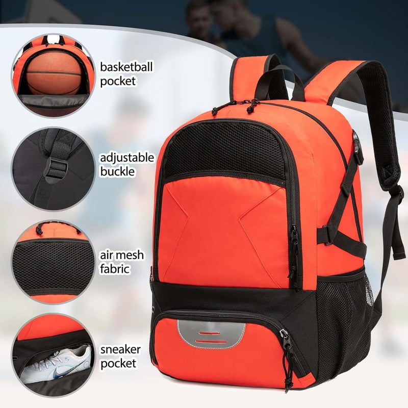 RTRYALN Basketball Backpack - Large Sports Equipment Bag with Ball Holder & Shoe Compartment for Basketball. (red) - Image 4